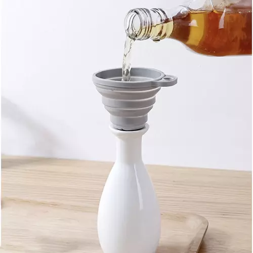 Malý, skladací, pružný silikónový lievik so závesom – odolný voči vysokým teplotám – sivá farba (WNDR20758) - Image 6