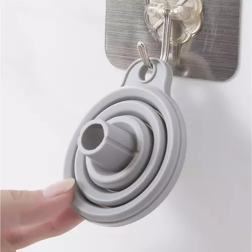 Malý, skladací, pružný silikónový lievik so závesom – odolný voči vysokým teplotám – sivá farba (WNDR20758) - Image 4