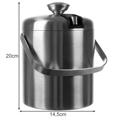 Dvojstenný nerezový vedierko na ľad – 1,3 l s viečkom, sitkom, kliešťami a lyžicou (WNDR21159) - Image 3