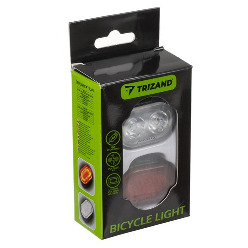 Trizand cyklistická lampa – predný a zadný LED reflektor set – odolný, nepremokavý, USB nabíjanie (WNDR24003) - Image 2